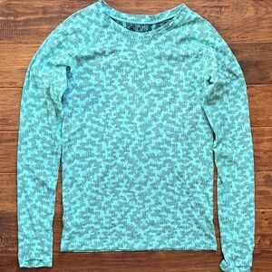 Athleta Momentum Seamless Top Printed Teal Black Design Long Sleeve, Small